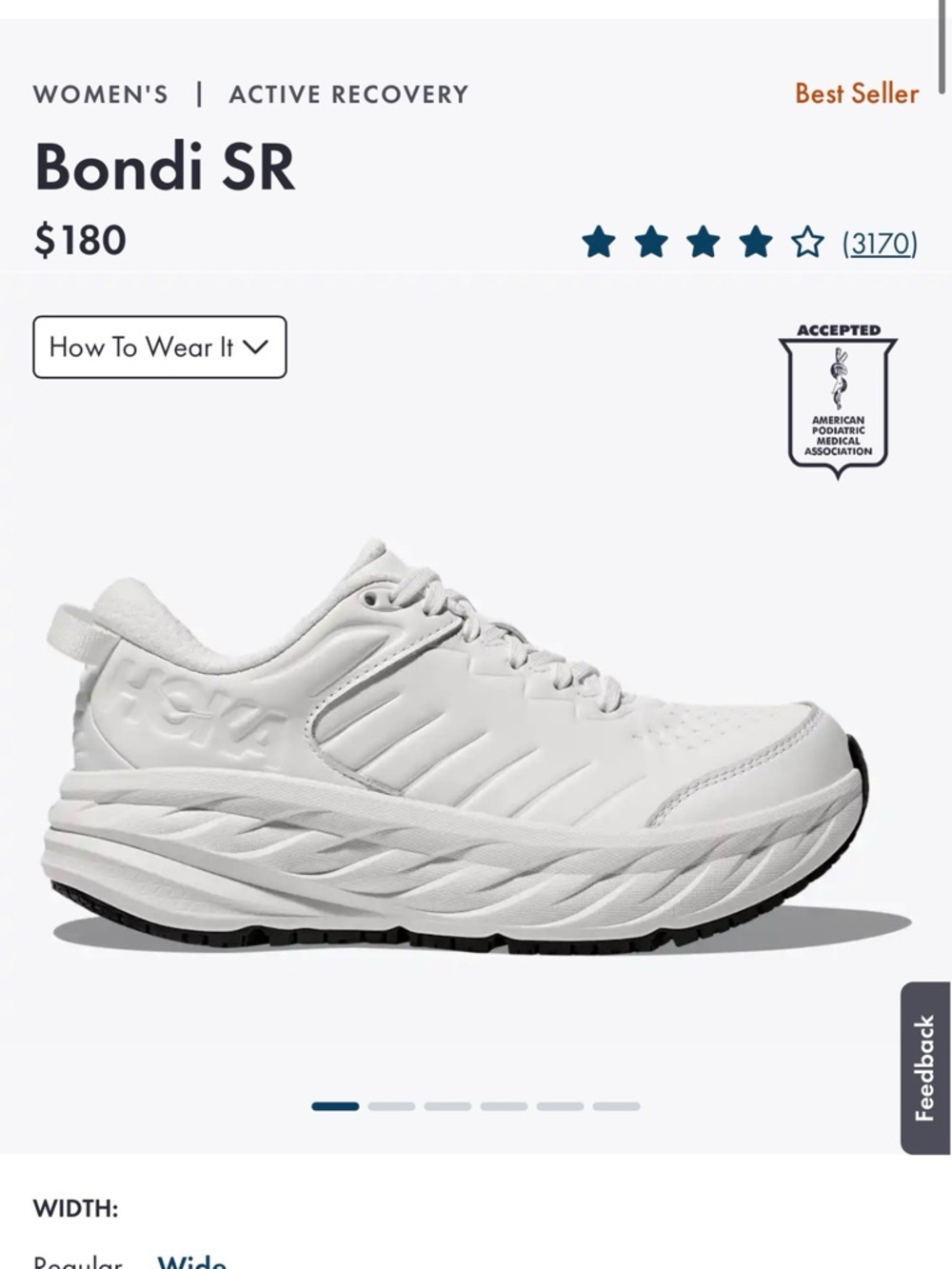 Hoka White Bondi SR Women's Athletic Shoe
